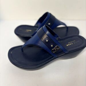 Cole Haan Grand.OS Wedge Thong Sandals Blue Navy Womens 7.5 Comfort Casual